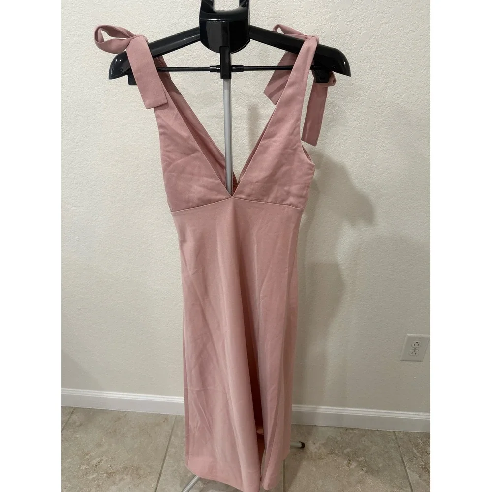 BHLDN Hudson Satin Charmeuse Dress 4 Blush‎ Pink Tie Shoulder V-Neck Midi Formal